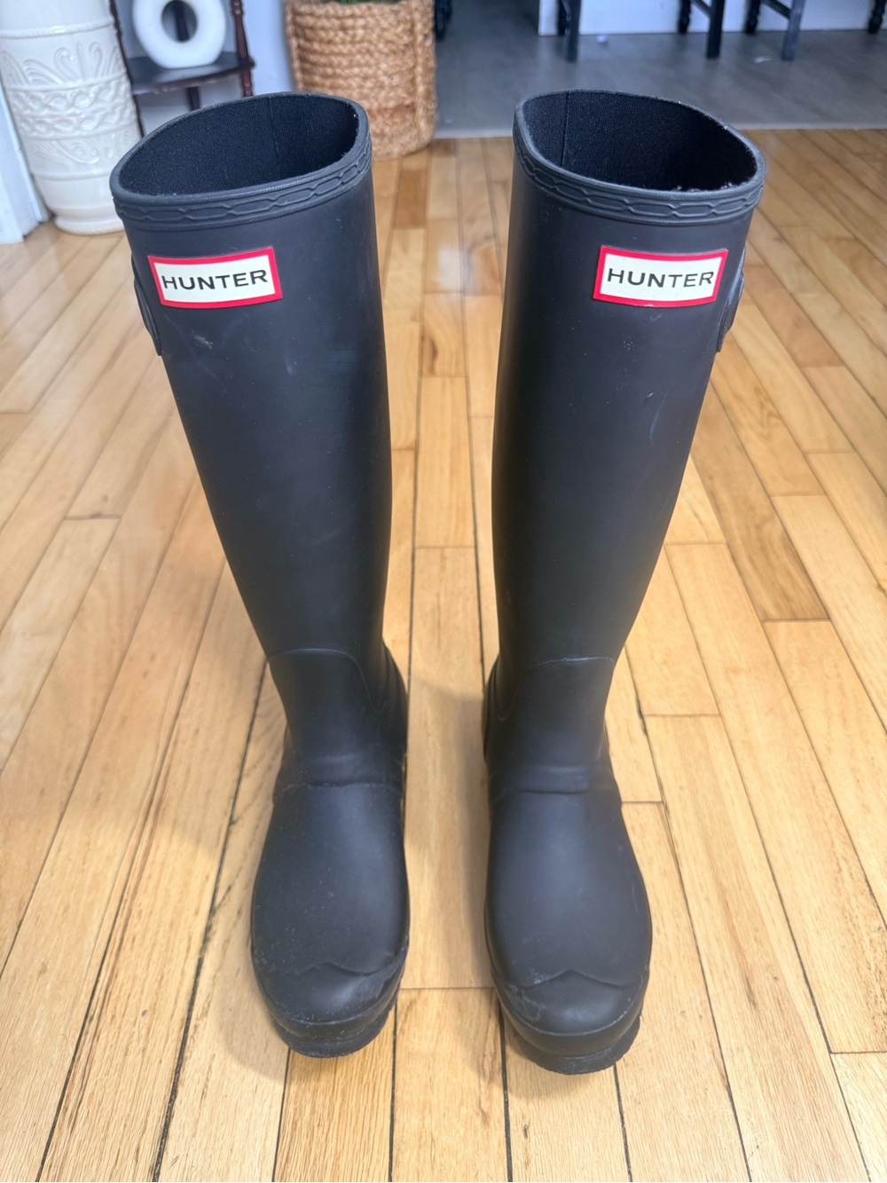 Hunter Original Tall rain boots in matte black.